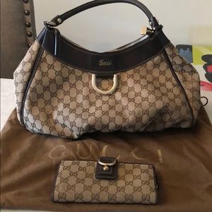 Gucci Canvas and Leather bag with matching wallet